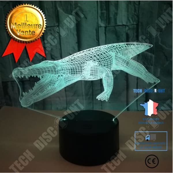 TD® 3D Crocodile Night Light, färgglad touch-fjärrkontroll