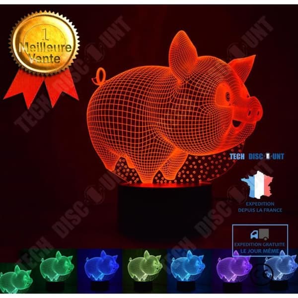 TD® 3D Nattljus med Animal Fat Pig Vision Button LED-belysning MO-481