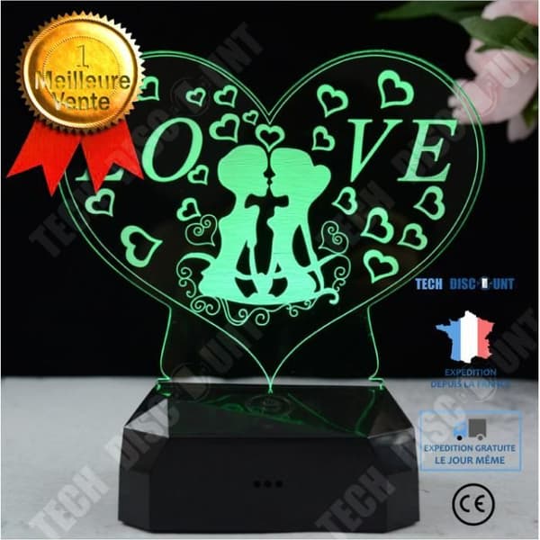 TD® 3D Nattljus Flerfärgad LED Touch USB för par romantisk natt (Kiss)
