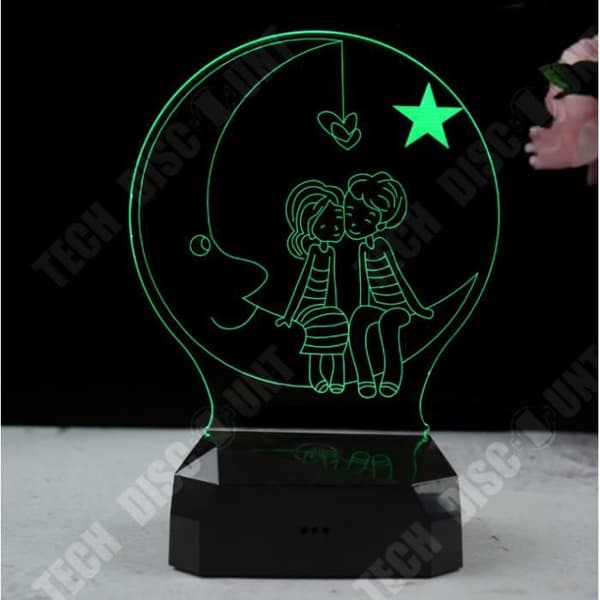 TD® 3D Nattljus Flerfärgad LED Touch USB för par romantisk natt (Kiss)