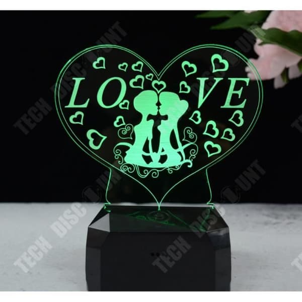 TD® 3D Nattljus Flerfärgad LED Touch USB för par romantisk natt (Kiss)