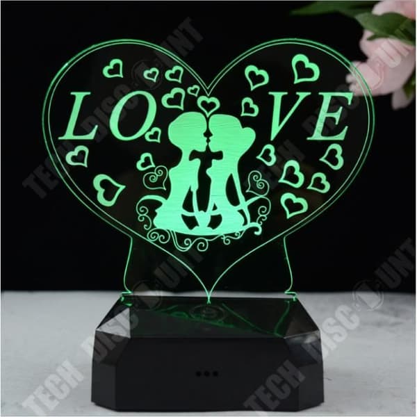 TD® 3D Nattljus Flerfärgad LED Touch USB för par romantisk natt (Kiss)