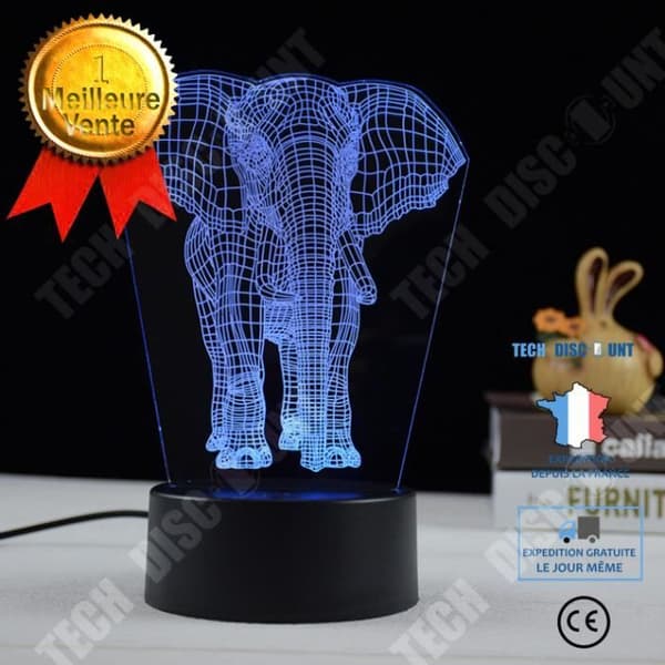 TD® Nattljus-3D Nattljus Touch Control 3D Färgstarkt ljus med fjärrkontroll Dekorationsbord 3D-effektlampa-Elefanten