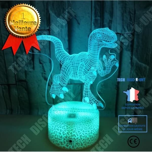TD® IFCOW® 3D Dinosaur Night Light med fjärrkontroll - 16 färger och 3 mönsterändringar 3D Night Light - LED Illusion Lamp