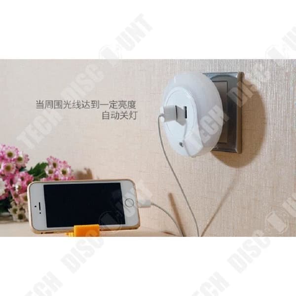 TD® Nattljus Dubbel USB LED-ljuskontrollsensor/ Sängbord Varmvitt ljus Dubbel USB-laddare