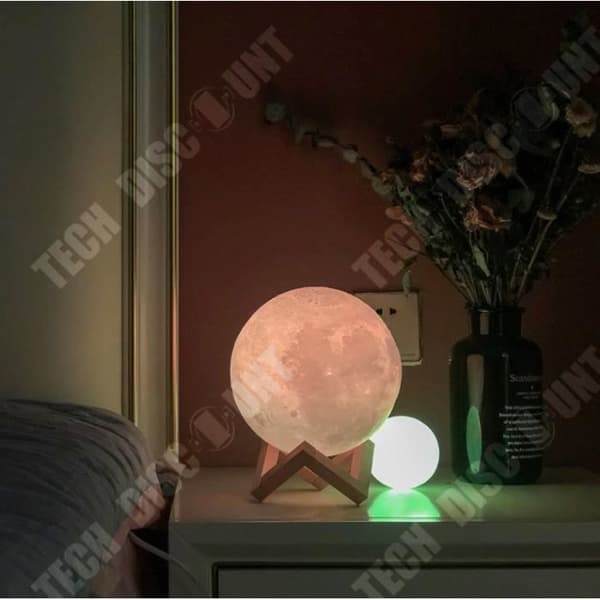 TD® 3D Månlampa - USB-port - Träställ - 20 cm