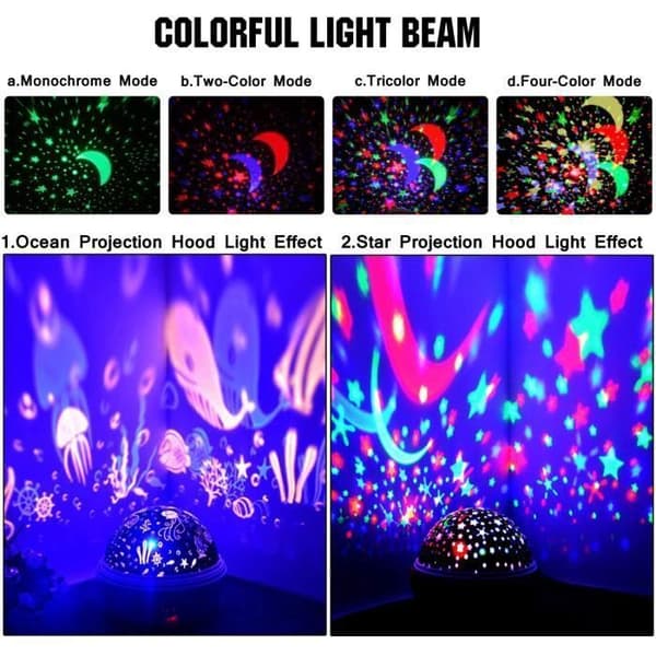 TD® Roterande Starry Sky Projector 360° Roterande Färgglada Ljus Present för barn