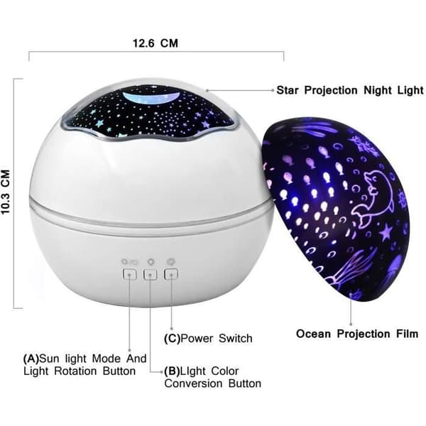 TD® Roterande Starry Sky Projector 360° Roterande Färgglada Ljus Present för barn