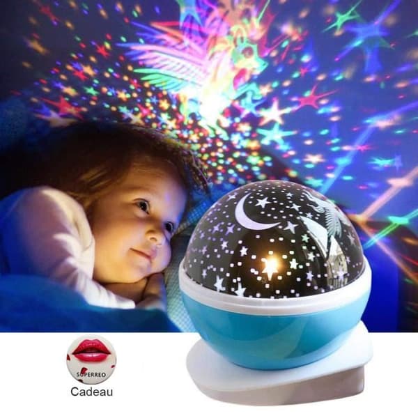 Led nattljus Barnstjärna projektion Färgglad roterande projektorlampa takljus, present till babyfödelsedag jul - blå