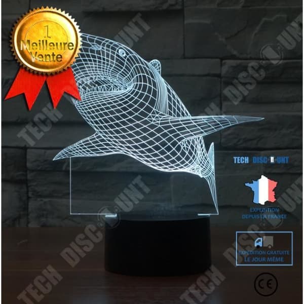 TD® 3D Optisk LED Nattlampa 3D LED Nattlampa Shark med 7 ljusfärger för heminredningslampa AmazTQ352204