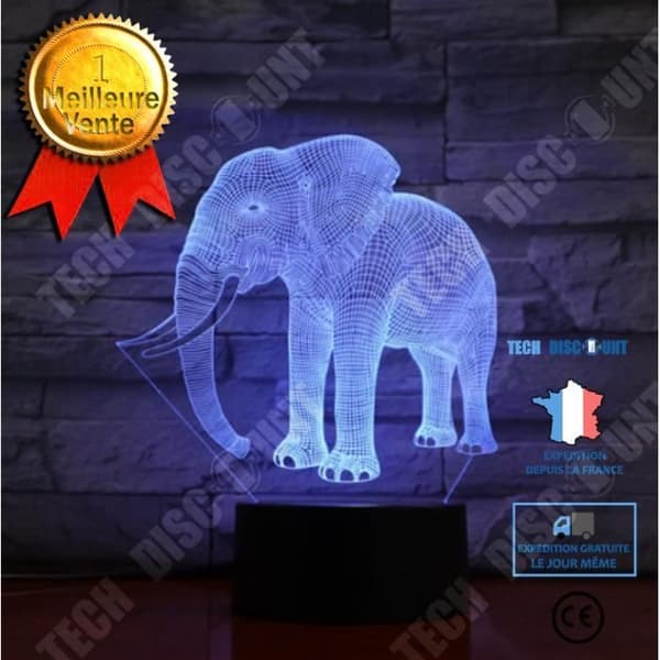 TD® Happy Elephant Night Light 3D Optisk LED Nattlampa 3D LED 7 Färger Dekoration