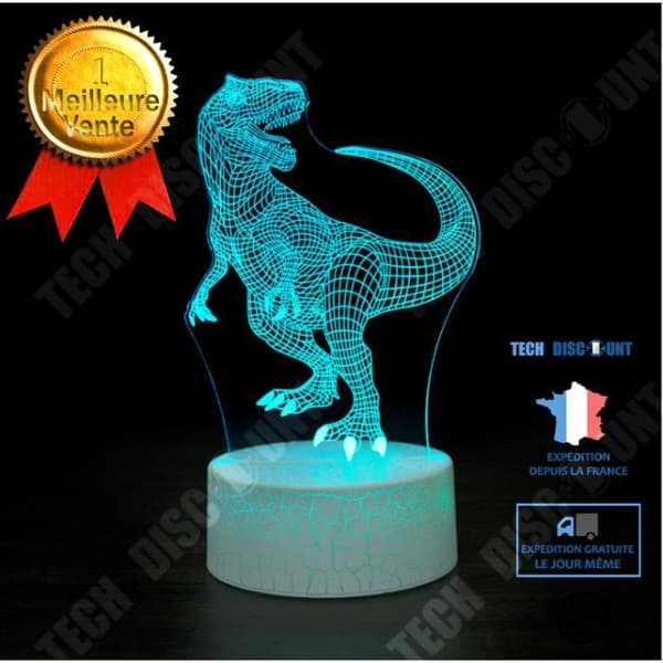TD® TEMPSA 7 färger Ändrar nattljus 3D LED Dinosaur Illusion Lampa Touch Fjärrkontroll