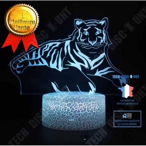 TD® 3D optisk LED nattlampa 3D LED nattlampa Tiger med 7 ljusfärger för heminredningslampa Amazing V 68
