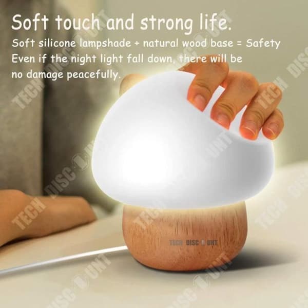 TD® Mushroom sänglampa barns läsbord led modernt trä flicka barn pojke sovrum fjärrkontroll bord dekoration