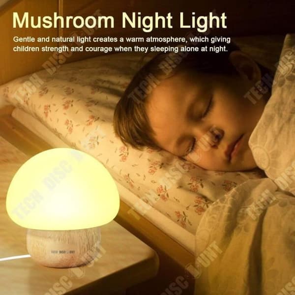 TD® Mushroom sänglampa barns läsbord led modernt trä flicka barn pojke sovrum fjärrkontroll bord dekoration
