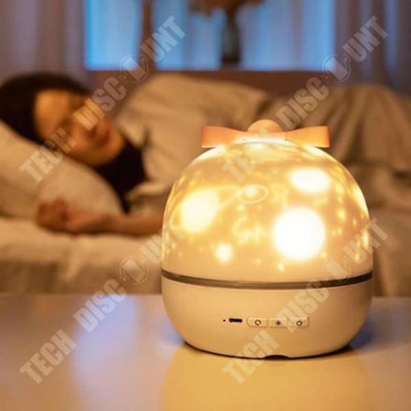 TD® nattlampa för babyprojektor, stjärnklart musikljus för barn med 6 projektionsfilmer 360 graders rotationsprojektlampa