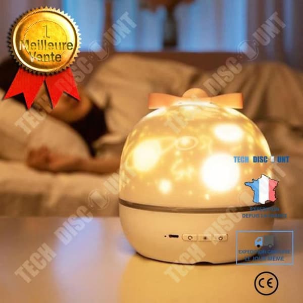 TD® nattlampa för babyprojektor, stjärnklart musikljus för barn med 6 projektionsfilmer 360 graders rotationsprojektlampa