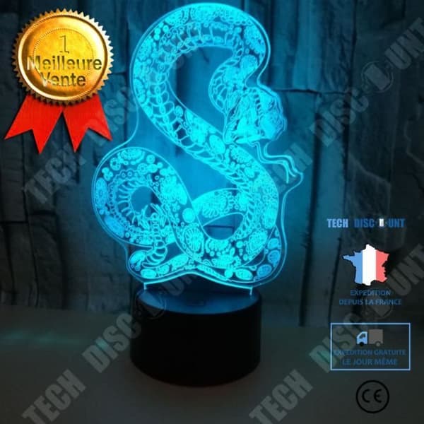 TD® Nattljus 3D Led Strumpeband Snake Design Bordslampa Sovrum Atmosfär Vision Nattljus Usb 7 Färgväxlare Baby Somm