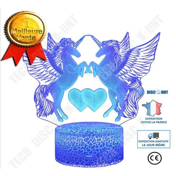 TD® Nice Dream 3D Unicorn Night Light för barn, USB LED-lampa för flickor Illusion Night Light, 16 färger som ändras med fjärrkontroll