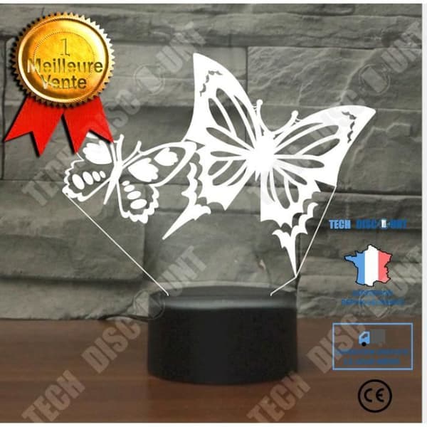 TD® Dekorativ USB Butterfly 7 färger Fjärrkontroll Optisk illusion 3D Night Light Visualization Bord Skrivbord 3D Glow Lampor