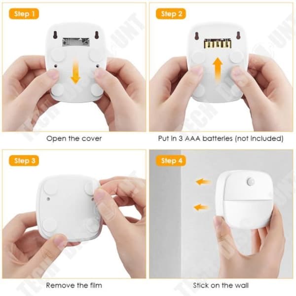 TD® set med 3 led nattljus, självhäftande väggnattlampa med rörelsesensor och ljussensor, varmvit