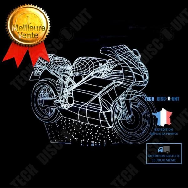 TD® Ny motorcykel 3D Visuellt Ljus Färgglad Touch Fjärrkontroll Färg Akryl 3D Liten Bordslampa Led Nattljus Wir4