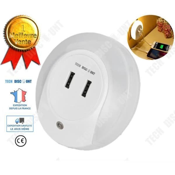 TD® barn nattljus rörelsedetektor led eluttag väggmonterad baby laddningsbar nattlampa usb uttag 2 portar ljusstyrka