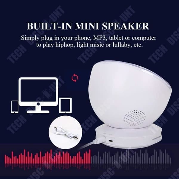 TD® LED-projektorlampa, Ocean Wave-projektor Nattljus med fjärrkontroll, timer/ 8 färglägen/ 6 musikljud, Pou