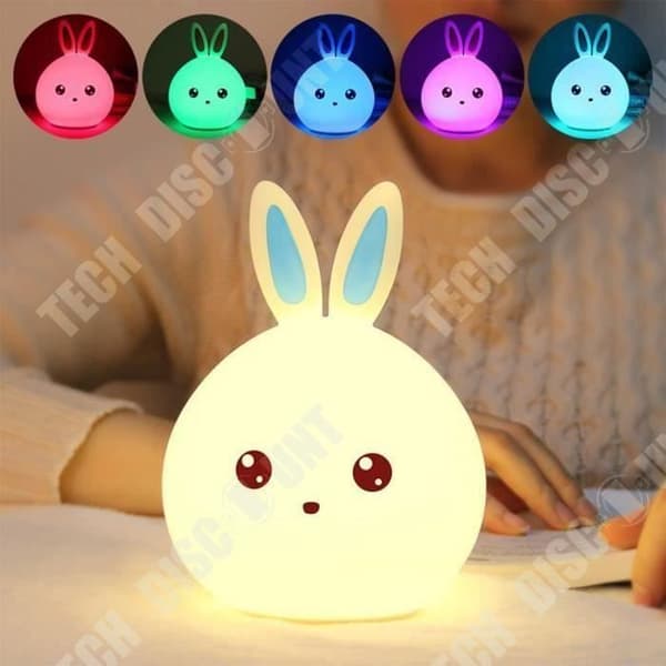 TD® Multicolor LED Kanin Nattljus, Söt Kanin Barn Nattlampa Silikon LED Färg ändras med Pat Control (Blå)