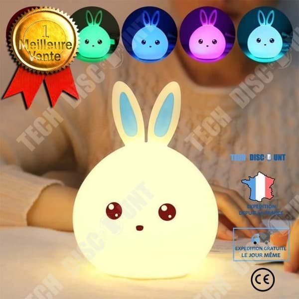 TD® Multicolor LED Kanin Nattljus, Söt Kanin Barn Nattlampa Silikon LED Färg ändras med Pat Control (Blå)