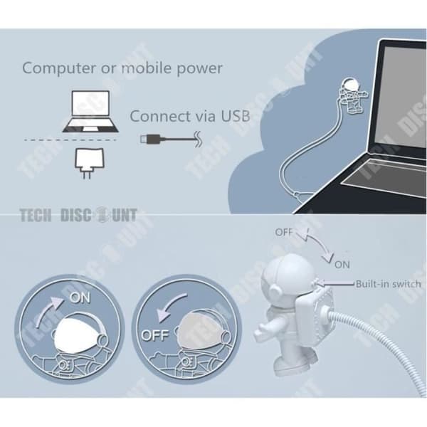 TD® Mini LED-lampa USB-laddningsbar ficklampa Pannan Dator Skrivbordstelefon Nattlampa Astronaut Nattlampa Flexibel slang