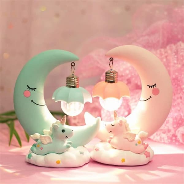 Resin Unicorn Moon Night Light - TANBABY - Baby Cartoon Barns flicka sänglampa - Julklapp