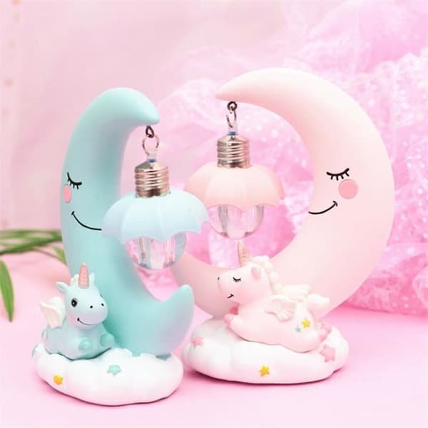 Resin Unicorn Moon Night Light - TANBABY - Baby Cartoon Barns flicka sänglampa - Julklapp