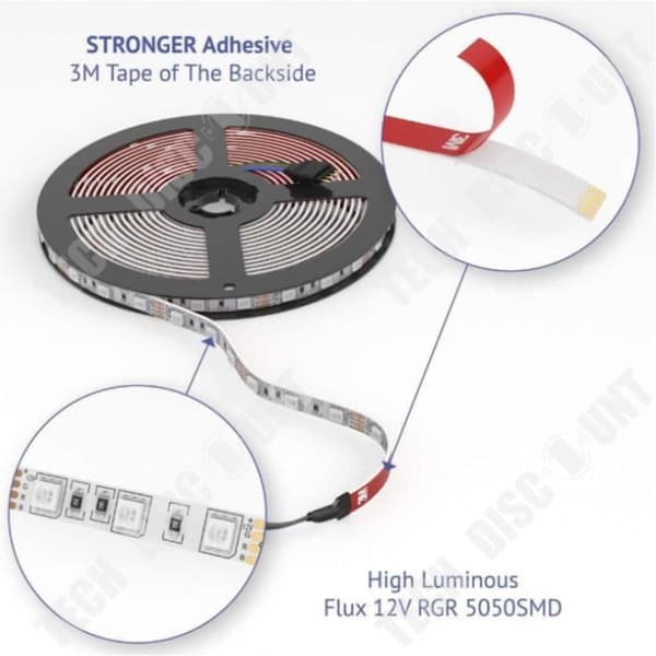 TD® 10m LED Strip 5050 RGB 600 LEDs IP65 Vattentät - Med 44-knapps IR-fjärrkontroll och 12V 5A strömförsörjning