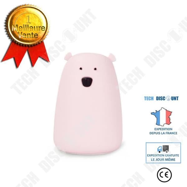 TD® Baby Kids Sovrumslampa Söt Björn Silikon LED Nattljus Nattlampa Sänglampa Barnrum Dekoration Rosa