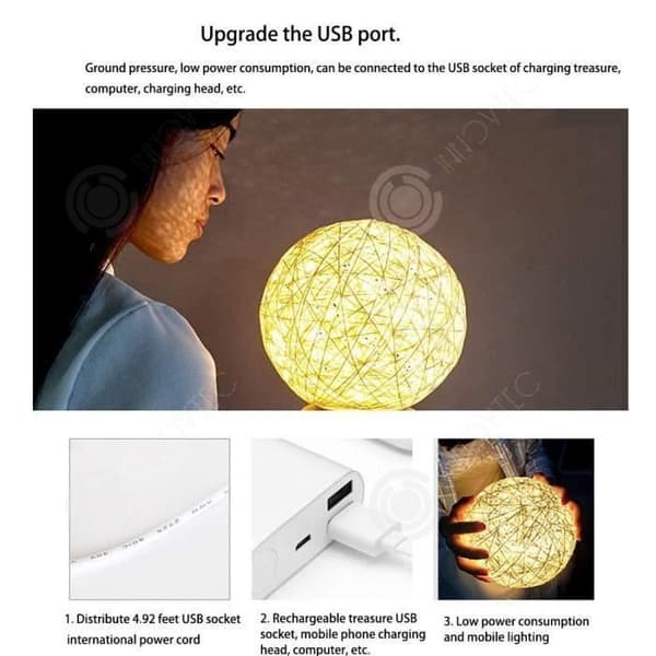 INN Creative USB Rattan Sänglampa för Hem Vardagsrum Sovrum Blå Julklapp