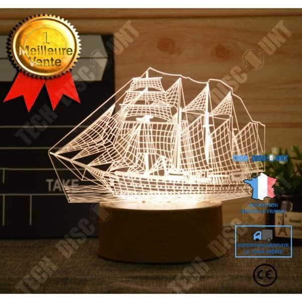 TD® 3D Optisk LED Nattljus 3D LED Nattljus Fartyg Segelbåt med 7 ljusa färger för heminredning lam