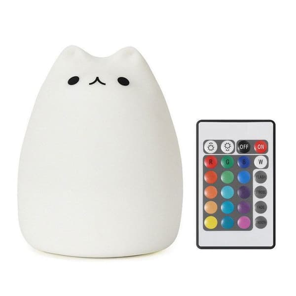 TD® Nattlampa för bebis eller barn Fjärrkontroll Silikon Kattunge Sänglampa USB-laddning LED-lampa Söt liten katt
