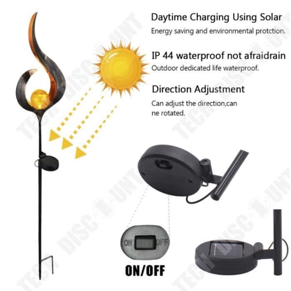 TD® Solar Outdoor Street Light - LED Retro Solar Iron Simulate Flame Lawn Lamp for Outdoor Garden Landscape Decor Lamp