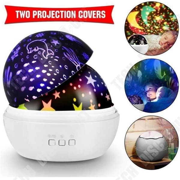 TD® AST Nattljus för barn Stjärnprojektion 360° Rotation Lampa Projektorljus Tak, Led Baby Night Light 8 färgläge