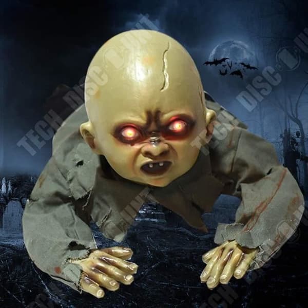 TD® Creepy Animated Baby Zombie - Röda ögon - Temafestdekorationer - Halloween, skräckfester