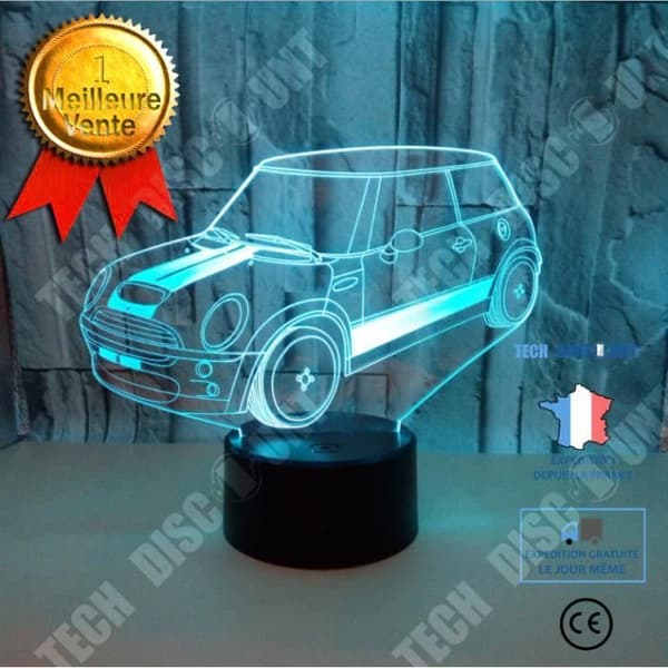TD® 3D Night Light Bordsbordslampor 3D Glow LED Dekorativ USB-bil 7 färger