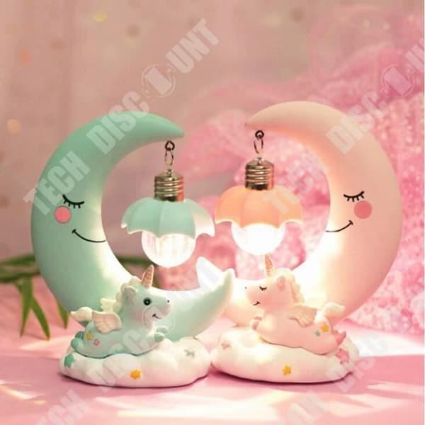 TD® LED Night Light Resin Unicorn Moon - Cartoon Baby - Barnsänglampa - Nattlampa för babyrum