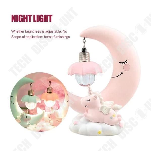 TD® LED Night Light Resin Unicorn Moon - Cartoon Baby - Barnsänglampa - Nattlampa för babyrum