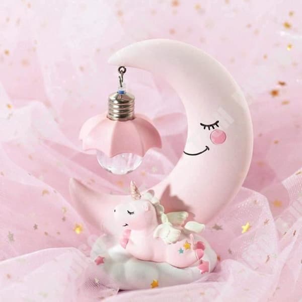 TD® LED Night Light Resin Unicorn Moon - Cartoon Baby - Barnsänglampa - Nattlampa för babyrum