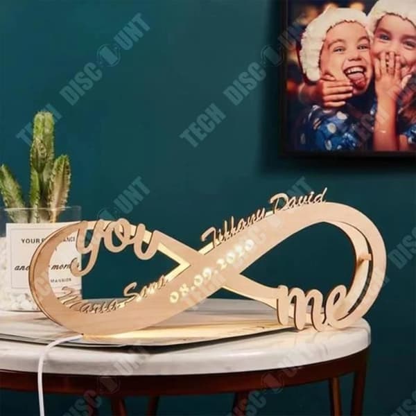 TD® Nytt träpar Infinity Name Skrivbordslampa 3D Nattljus YouMe Alla hjärtans dag Födelsedagspresent