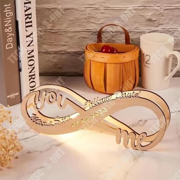 TD® Nytt träpar Infinity Name Skrivbordslampa 3D Nattljus YouMe Alla hjärtans dag Födelsedagspresent