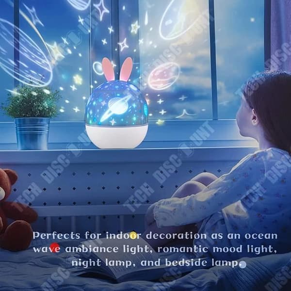 TD® Romantisk kanin Stjärnhimmel LED Drömmande nattljus Gypsophila Roterande projektor Laddning Sovrum Bedside Atmospher Light