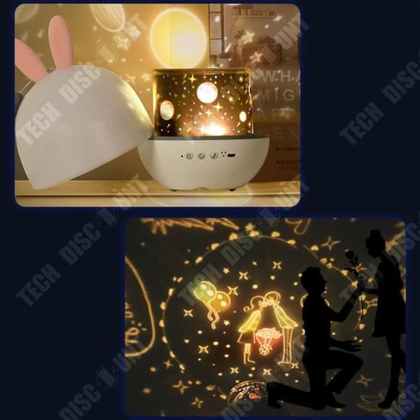 TD® Romantisk kanin Stjärnhimmel LED Drömmande nattljus Gypsophila Roterande projektor Laddning Sovrum Bedside Atmospher Light