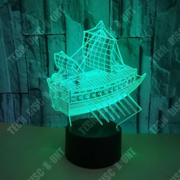 TD® 3D Desktop Night Light Touch Control Sju justerbara färger Segelbåtslook Illusion Light